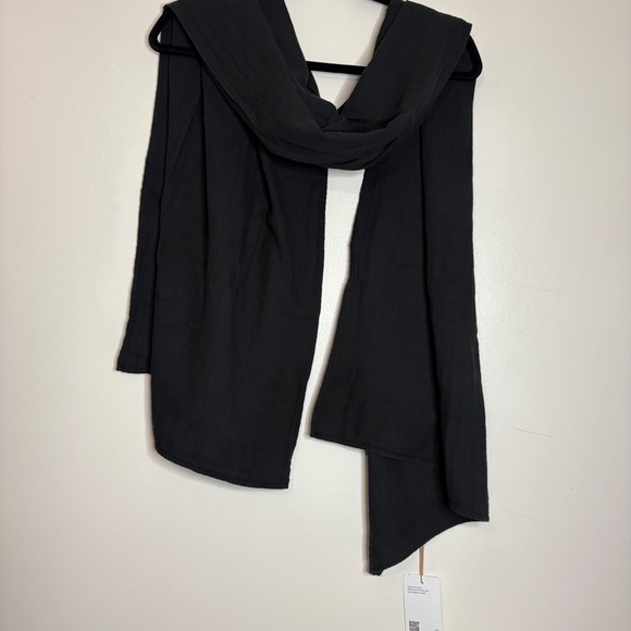 Quince Accessories - Quince Organic Cotton Gauze Side Tie Sarong Scarf Black One Size New
